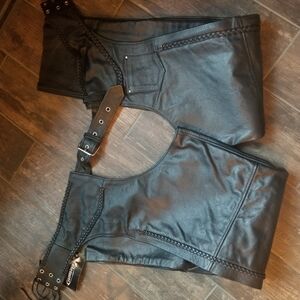 NWT 7701 Women,'s Xelement Black Braided Leather Motorcycle Chaps